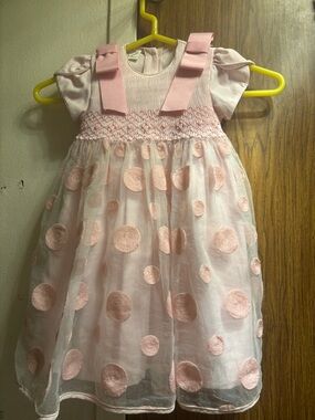 Girls' Pink Polka Dot Formal Dress with Bow Straps